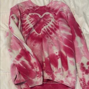 Urban Outfitters Pink and White Tie-Dye Heart Sweater